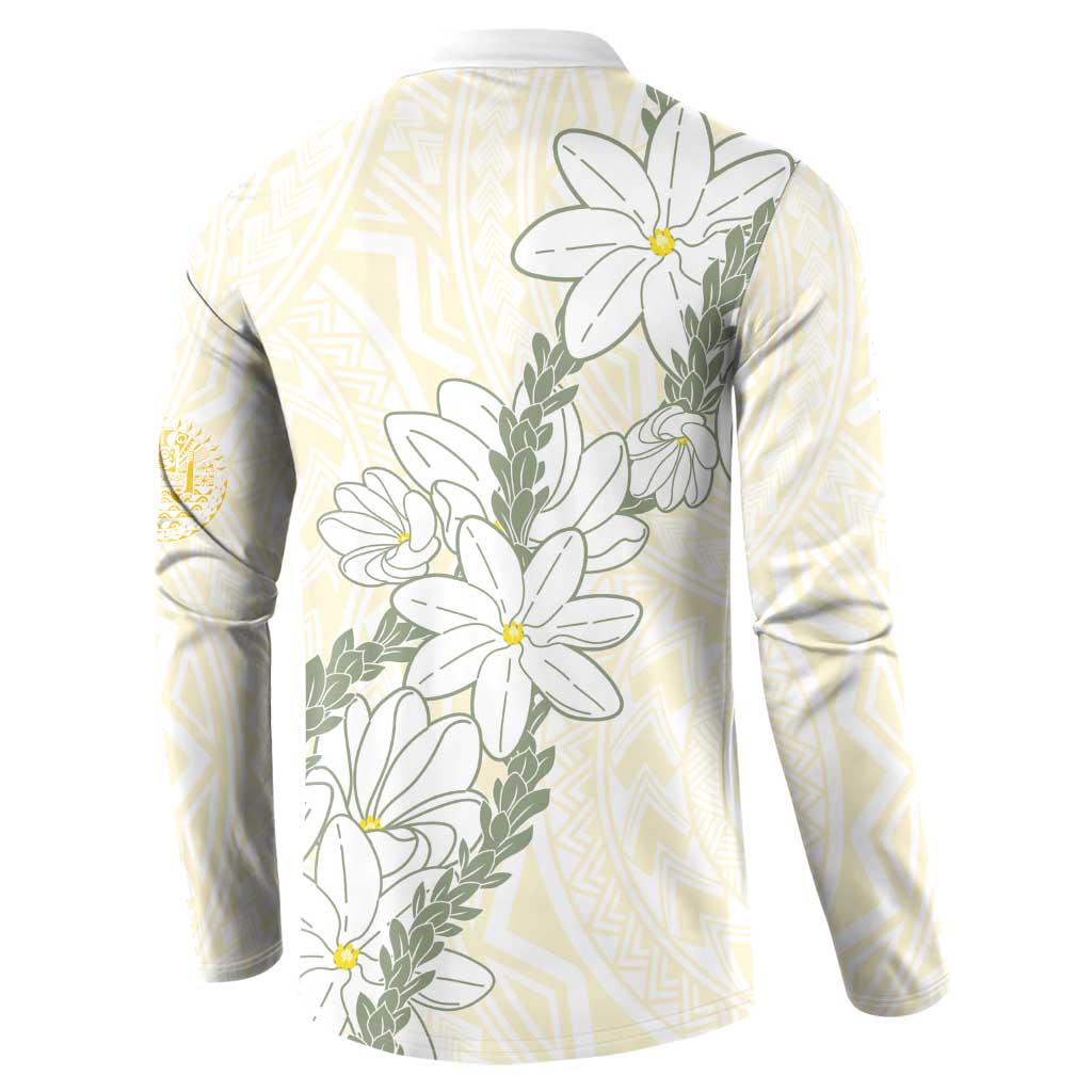Ia Orana Tahiti Tiare Button Sweatshirt Lemon Yellow Lei LT7 - Polynesian Pride