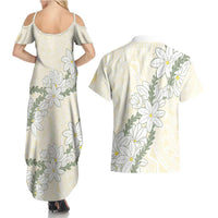 Ia Orana Tahiti Tiare Couples Matching Summer Maxi Dress and Hawaiian Shirt Lemon Yellow Lei - Polynesian Pride