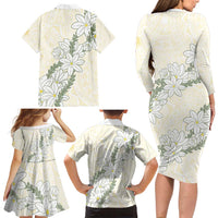 Ia Orana Tahiti Tiare Family Matching Long Sleeve Bodycon Dress and Hawaiian Shirt Lemon Yellow Lei - Polynesian Pride