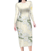 Ia Orana Tahiti Tiare Family Matching Long Sleeve Bodycon Dress and Hawaiian Shirt Lemon Yellow Lei - Polynesian Pride