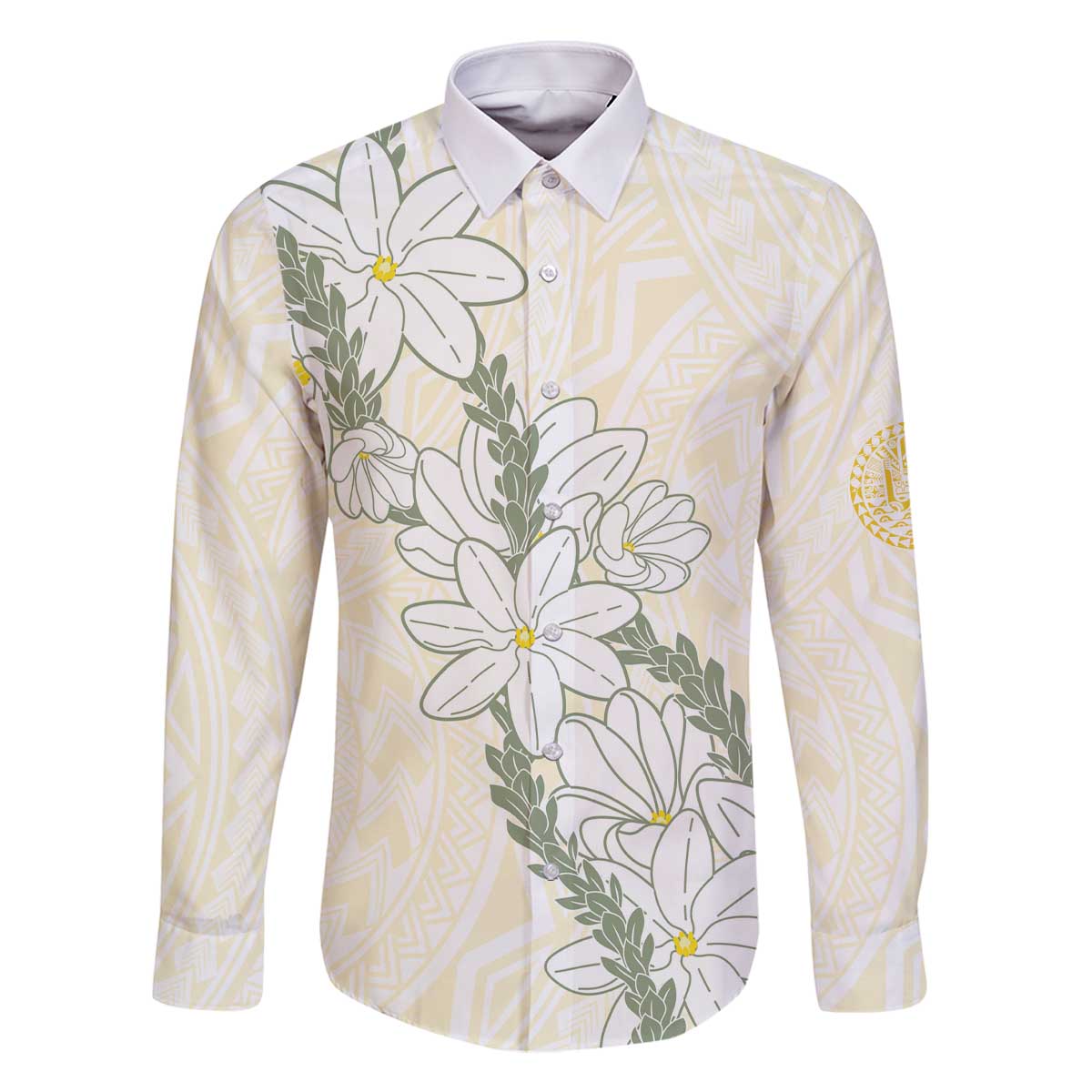 Ia Orana Tahiti Tiare Family Matching Off The Shoulder Long Sleeve Dress and Hawaiian Shirt Lemon Yellow Lei - Polynesian Pride