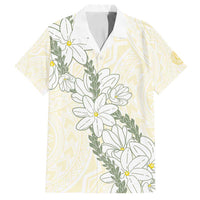 Ia Orana Tahiti Tiare Family Matching Off Shoulder Short Dress and Hawaiian Shirt Lemon Yellow Lei - Polynesian Pride