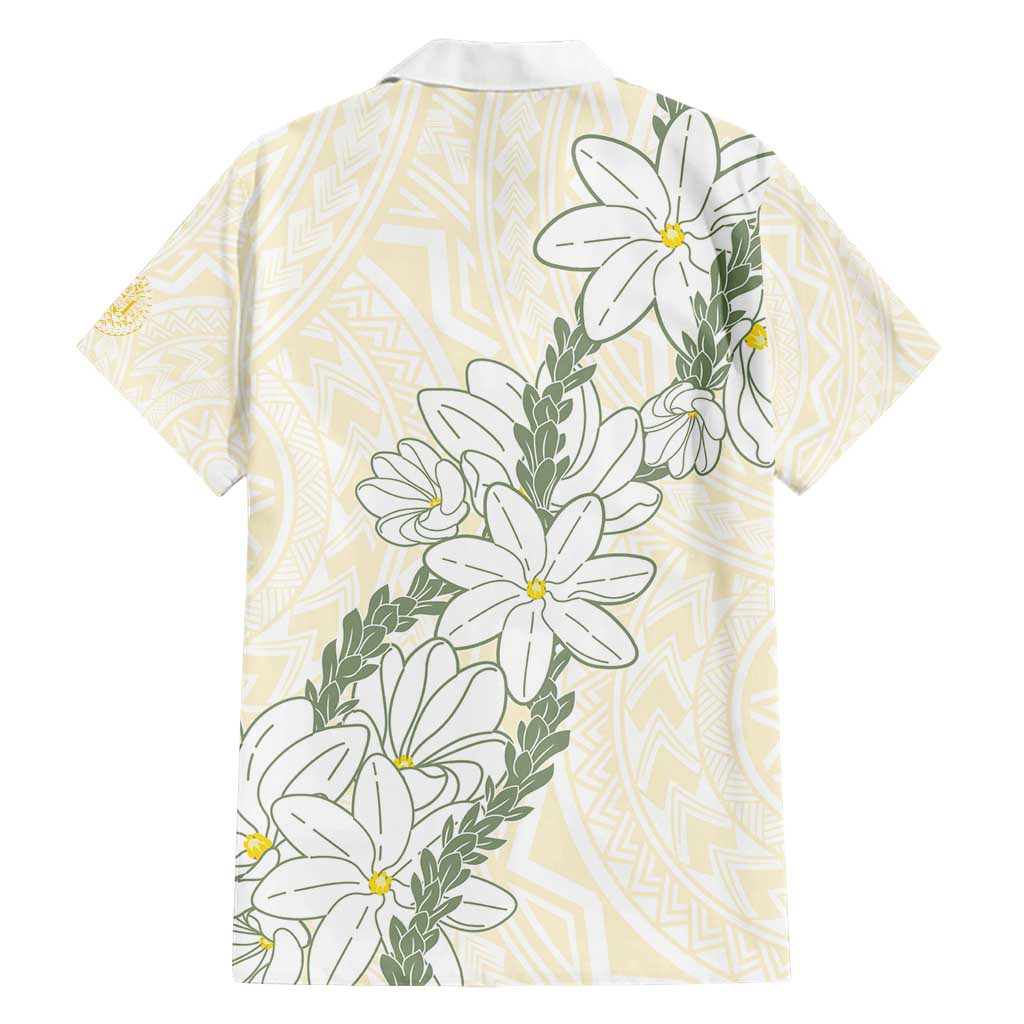 Ia Orana Tahiti Tiare Family Matching Short Sleeve Bodycon Dress and Hawaiian Shirt Lemon Yellow Lei - Polynesian Pride