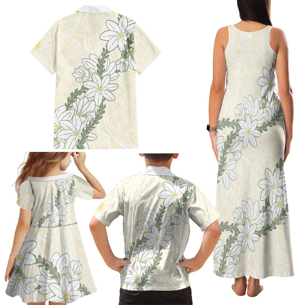 Ia Orana Tahiti Tiare Family Matching Tank Maxi Dress and Hawaiian Shirt Lemon Yellow Lei - Polynesian Pride