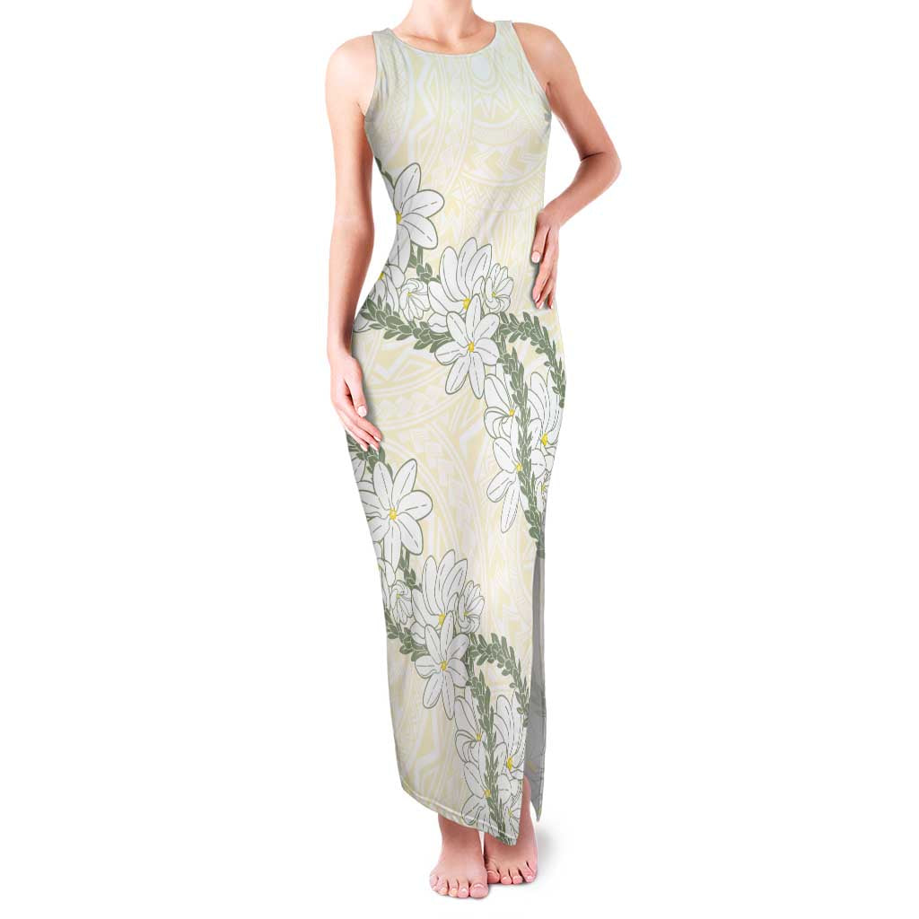 Ia Orana Tahiti Tiare Family Matching Tank Maxi Dress and Hawaiian Shirt Lemon Yellow Lei - Polynesian Pride