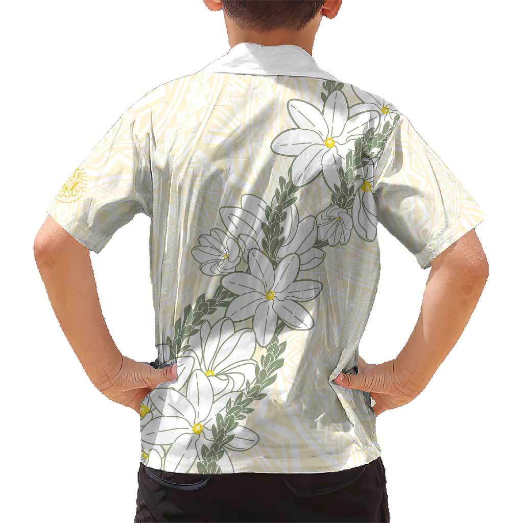 Ia Orana Tahiti Tiare Kid Hawaiian Shirt Lemon Yellow Lei - Polynesian Pride