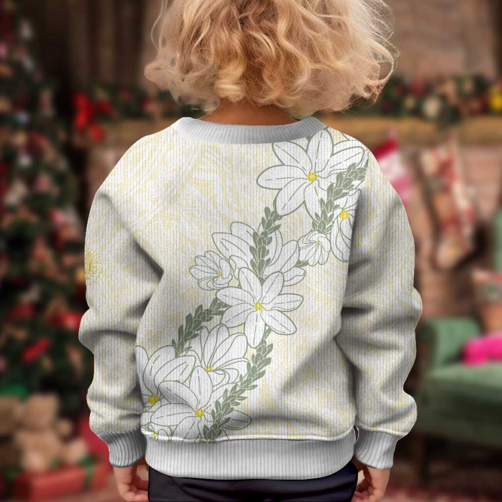 Ia Orana Tahiti Tiare Kid Ugly Christmas Sweater Lemon Yellow Lei - Polynesian Pride