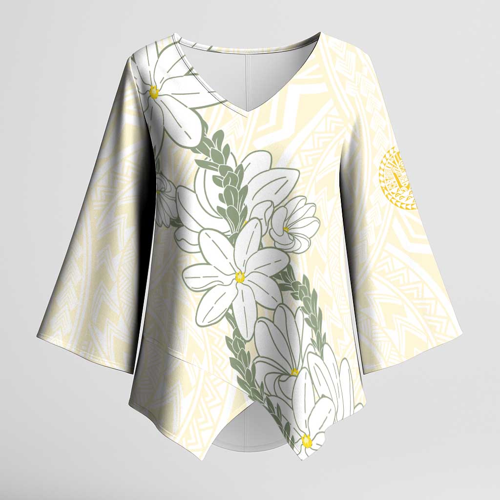 Ia Orana Tahiti Tiare Kimono Sleeve Blouse Lemon Yellow Lei LT7 Female Lemon - Polynesian Pride