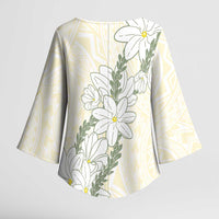 Ia Orana Tahiti Tiare Kimono Sleeve Blouse Lemon Yellow Lei LT7 - Polynesian Pride