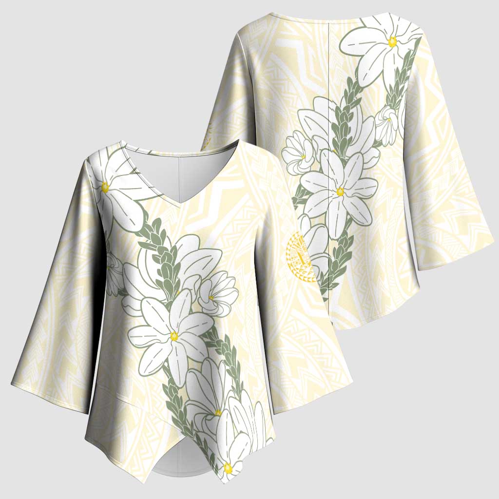 Ia Orana Tahiti Tiare Kimono Sleeve Blouse Lemon Yellow Lei LT7 - Polynesian Pride