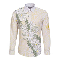 Ia Orana Tahiti Tiare Long Sleeve Button Shirt Lemon Yellow Lei LT7 Unisex Lemon - Polynesian Pride