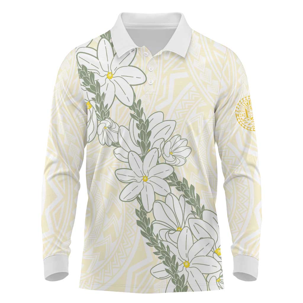 Ia Orana Tahiti Tiare Long Sleeve Polo Shirt Lemon Yellow Lei LT7 Lemon - Polynesian Pride