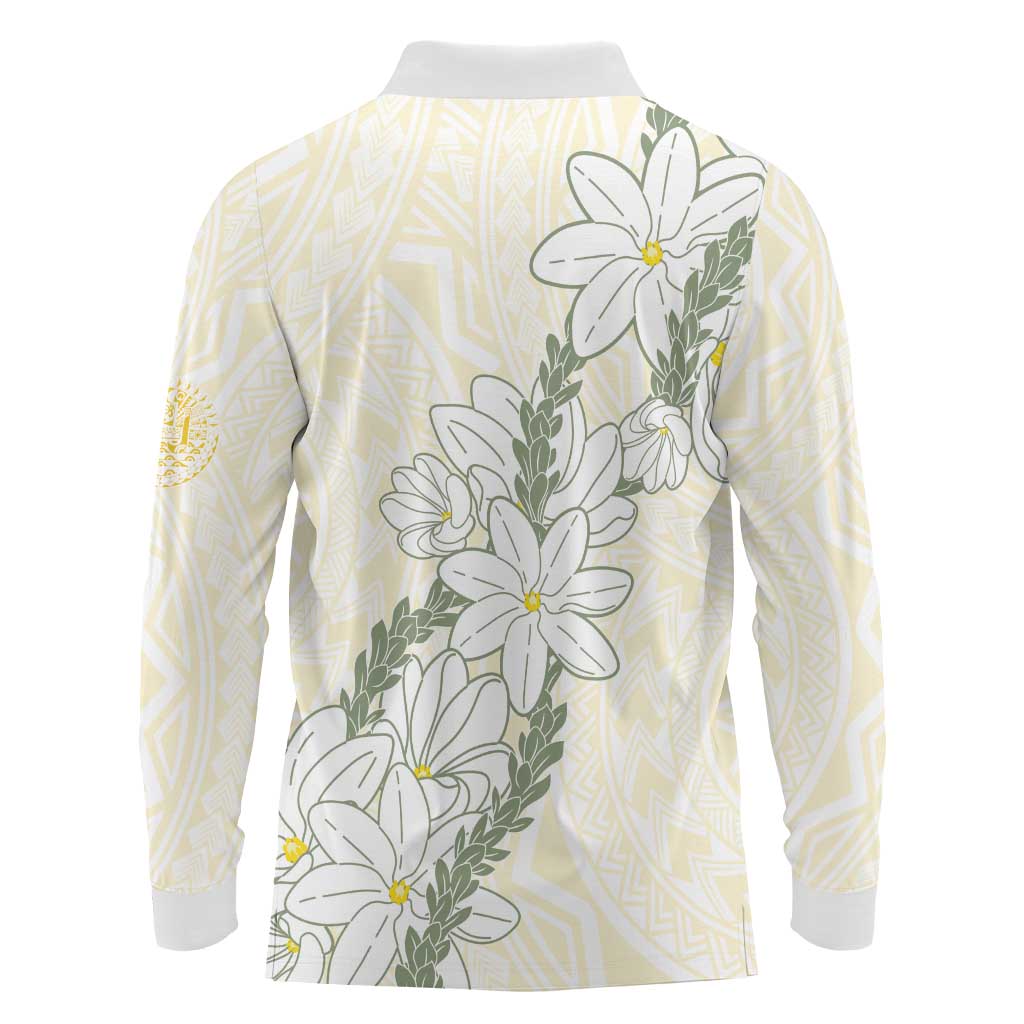 Ia Orana Tahiti Tiare Long Sleeve Polo Shirt Lemon Yellow Lei LT7 - Polynesian Pride