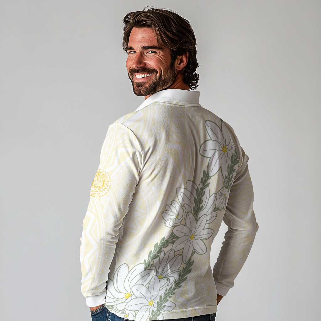 Ia Orana Tahiti Tiare Long Sleeve Polo Shirt Lemon Yellow Lei LT7 - Polynesian Pride