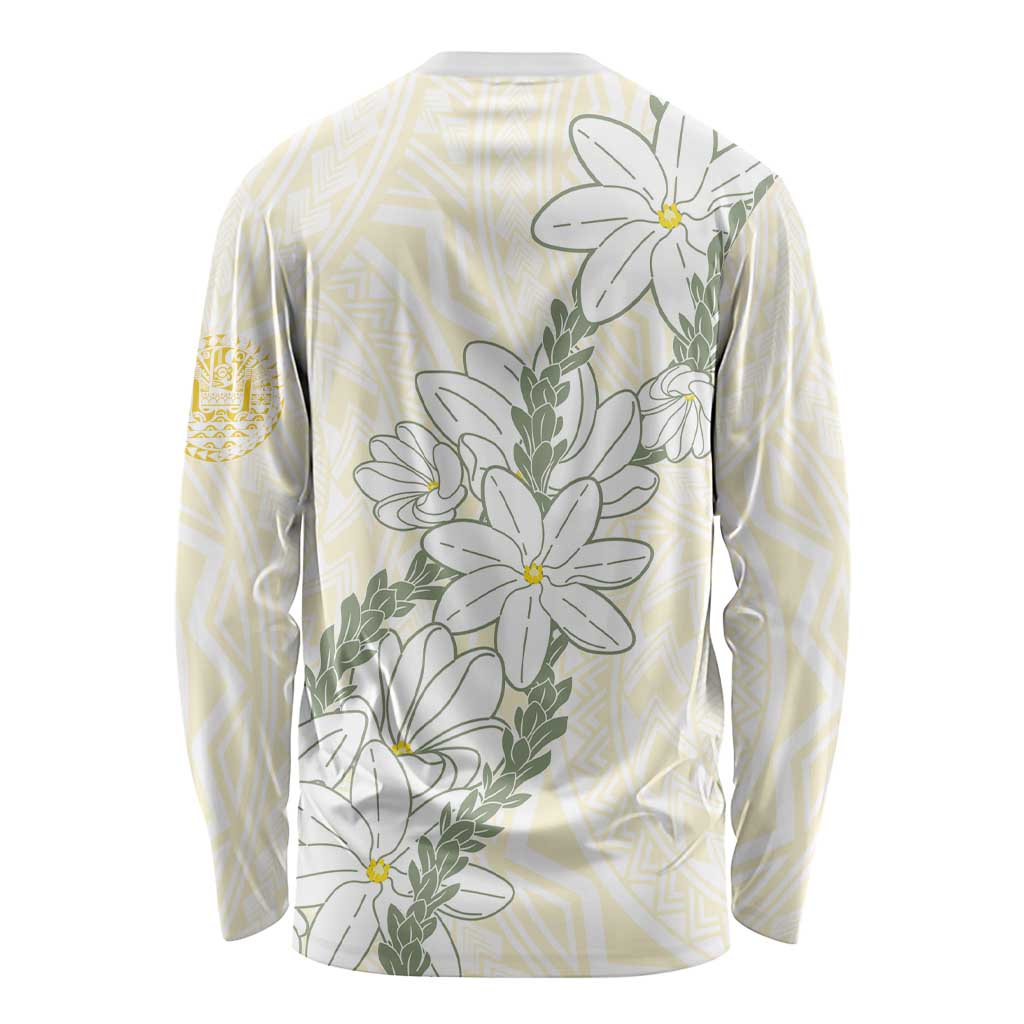 Ia Orana Tahiti Tiare Long Sleeve Shirt Lemon Yellow Lei LT7 - Polynesian Pride