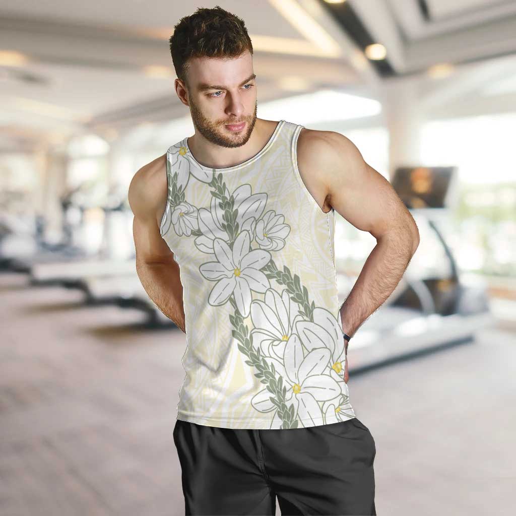 Ia Orana Tahiti Tiare Men Tank Top Lemon Yellow Lei - Polynesian Pride