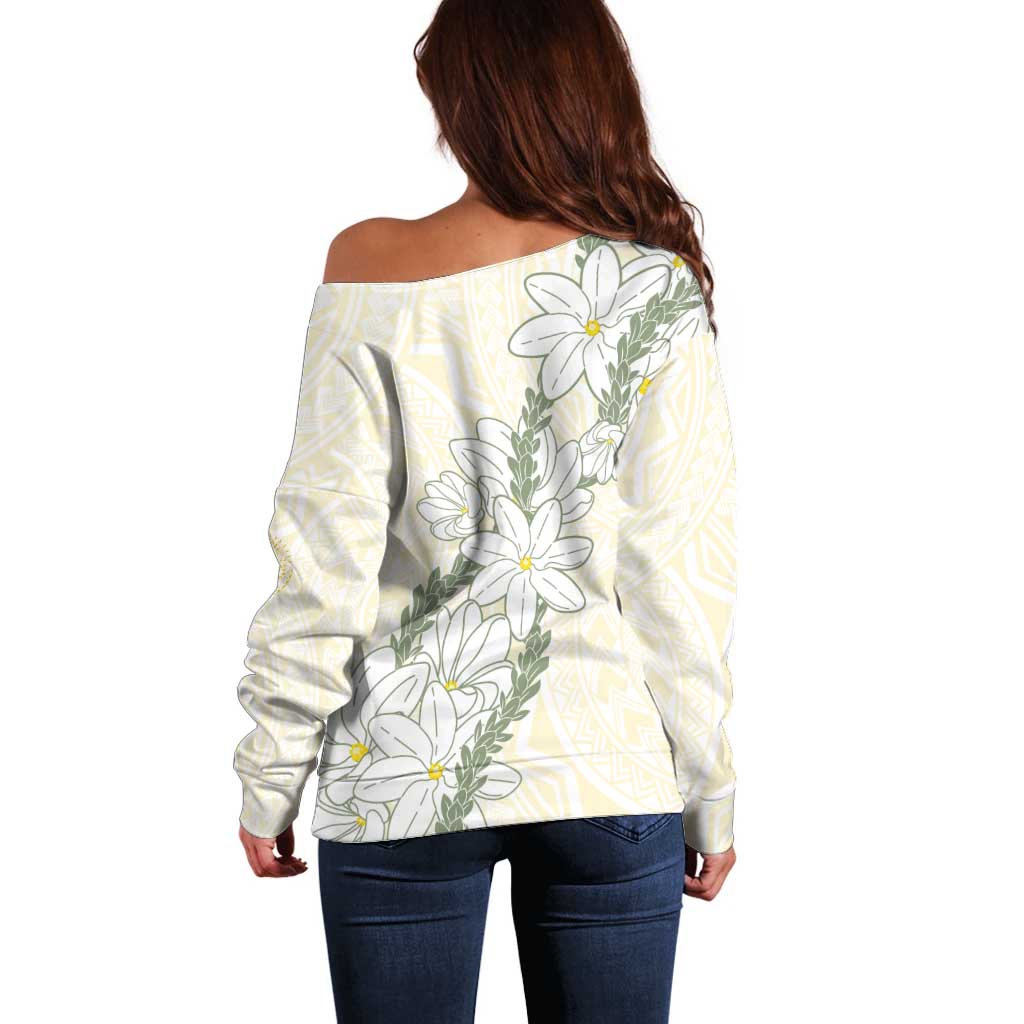 Ia Orana Tahiti Tiare Off Shoulder Sweater Lemon Yellow Lei - Polynesian Pride