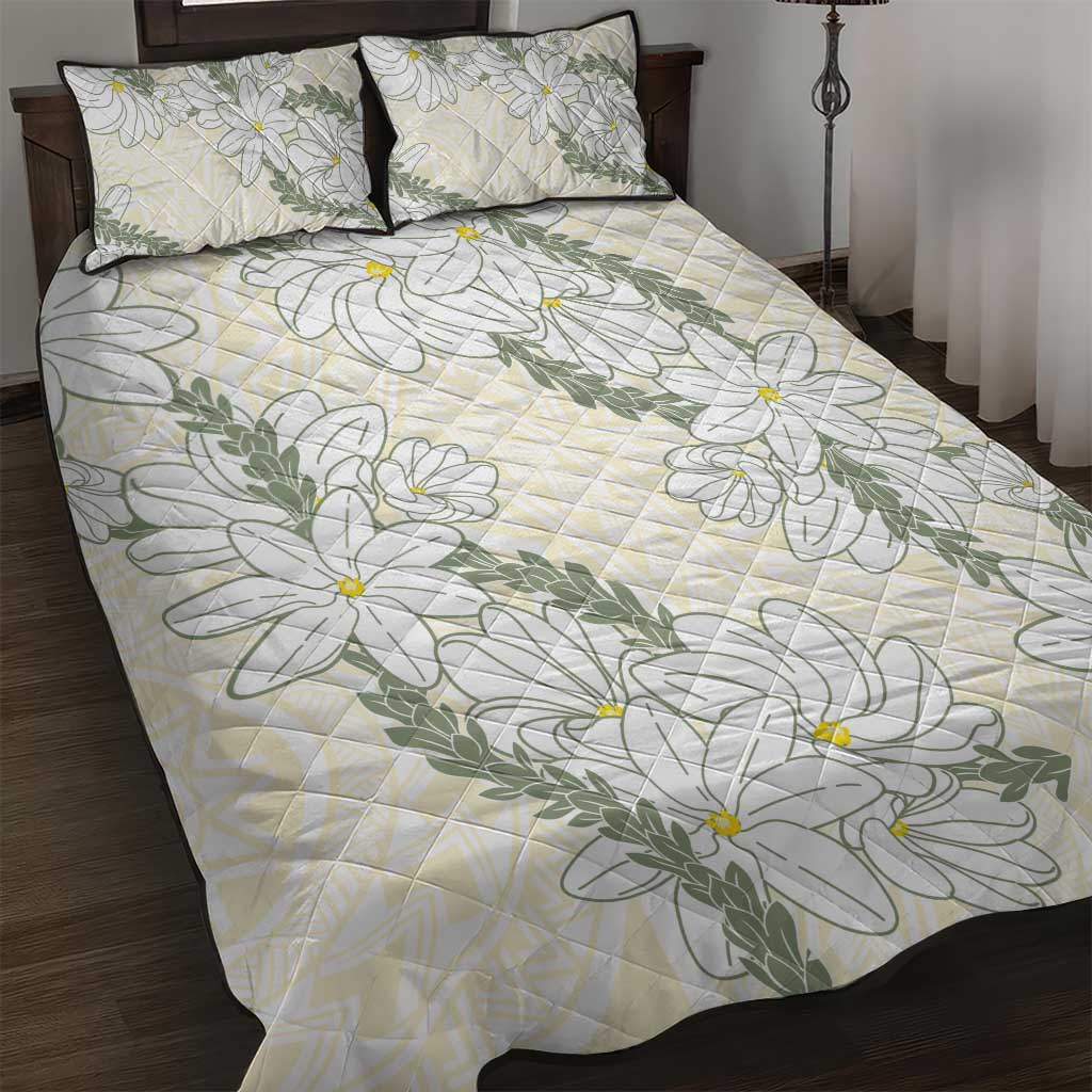 Ia Orana Tahiti Tiare Quilt Bed Set Lemon Yellow Lei - Polynesian Pride