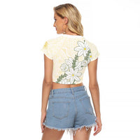 Ia Orana Tahiti Tiare Raglan Cropped T Shirt Lemon Yellow Lei - Polynesian Pride