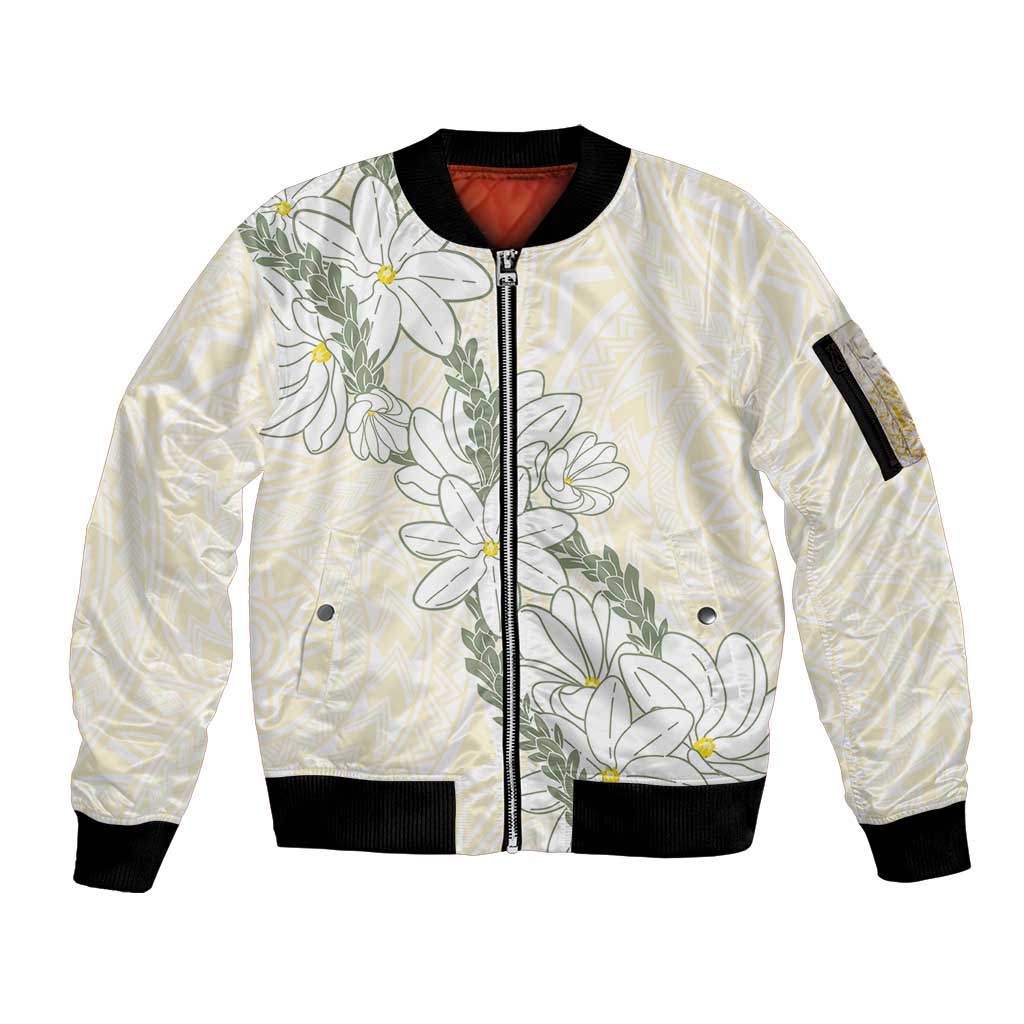 Ia Orana Tahiti Tiare Sleeve Zip Bomber Jacket Lemon Yellow Lei - Polynesian Pride