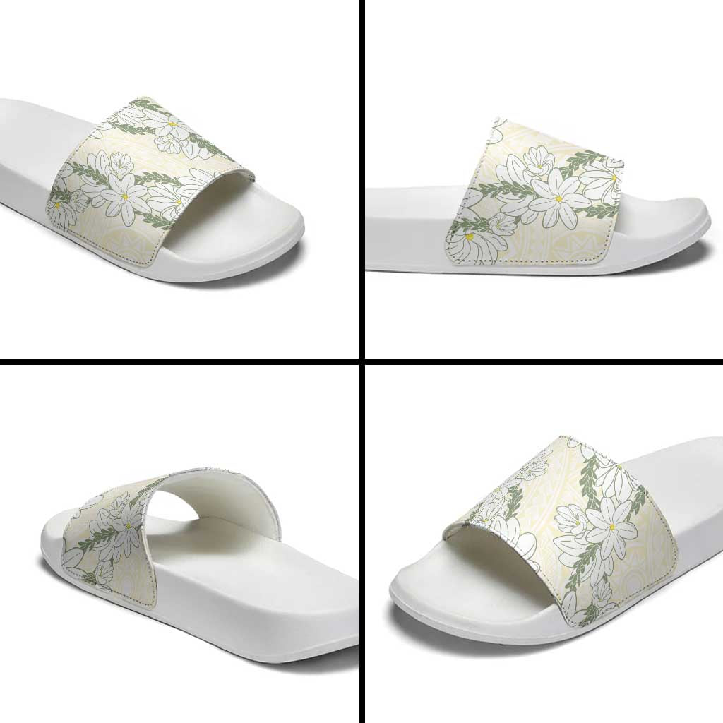 Ia Orana Tahiti Tiare Slide Sandals Lemon Yellow Lei LT7 - Polynesian Pride