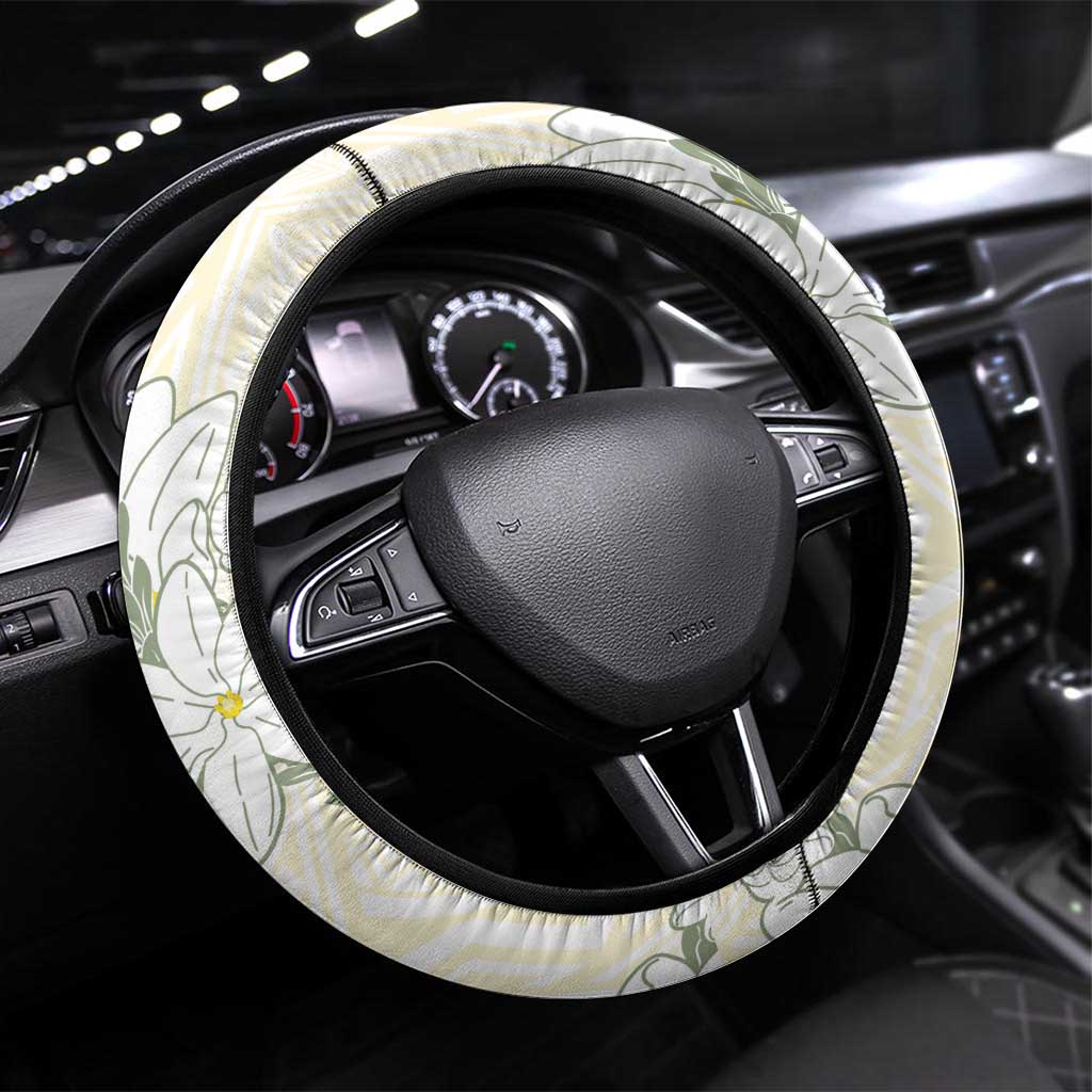 Ia Orana Tahiti Tiare Steering Wheel Cover Lemon Yellow Lei LT7 Universal Fit Lemon - Polynesian Pride