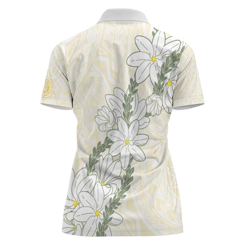 Ia Orana Tahiti Tiare Women Polo Shirt Lemon Yellow Lei - Polynesian Pride
