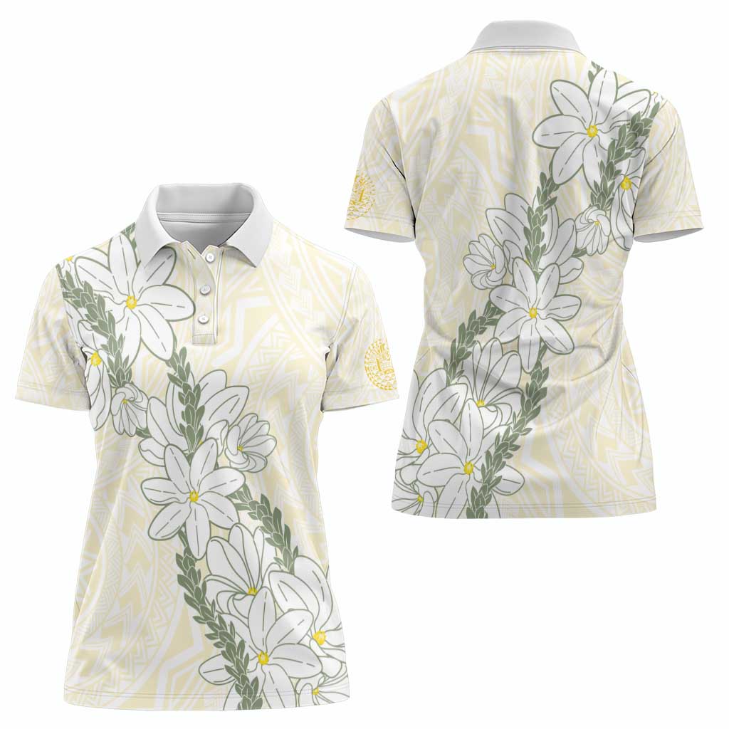 Ia Orana Tahiti Tiare Women Polo Shirt Lemon Yellow Lei - Polynesian Pride
