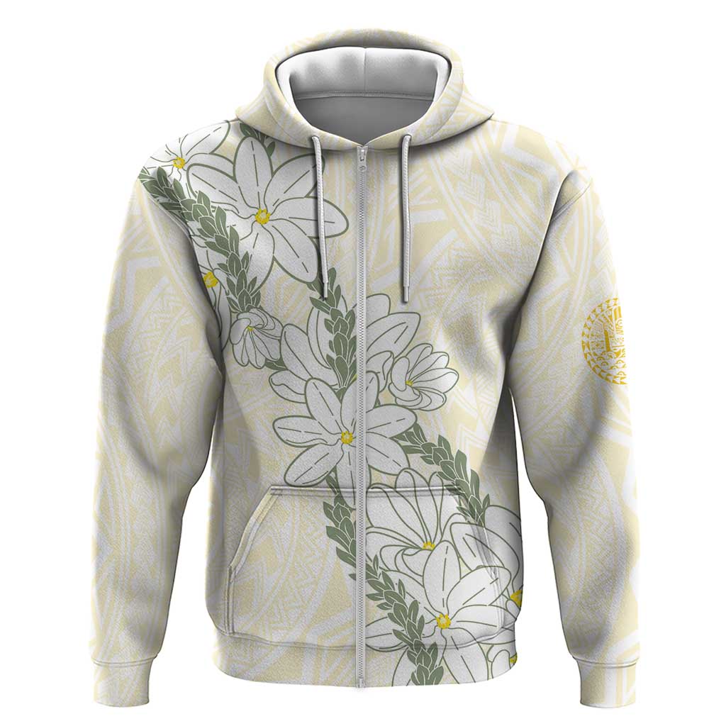 Ia Orana Tahiti Tiare Zip Hoodie Lemon Yellow Lei - Polynesian Pride