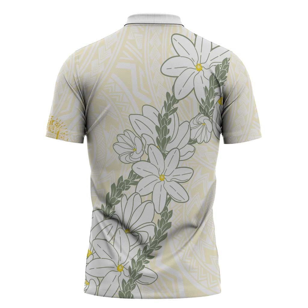 Ia Orana Tahiti Tiare Zipper Polo Shirt Lemon Yellow Lei LT7 - Polynesian Pride