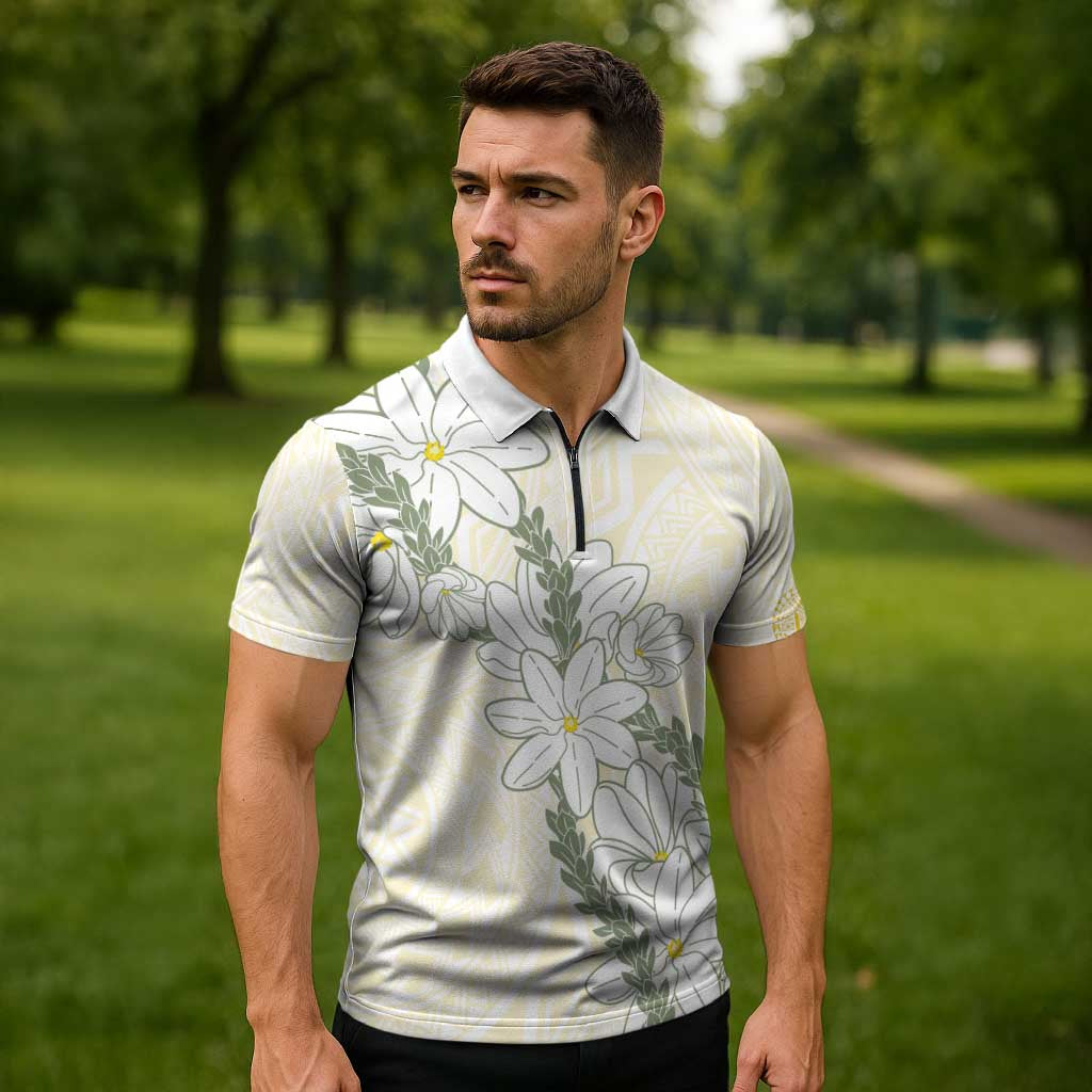 Ia Orana Tahiti Tiare Zipper Polo Shirt Lemon Yellow Lei LT7 - Polynesian Pride