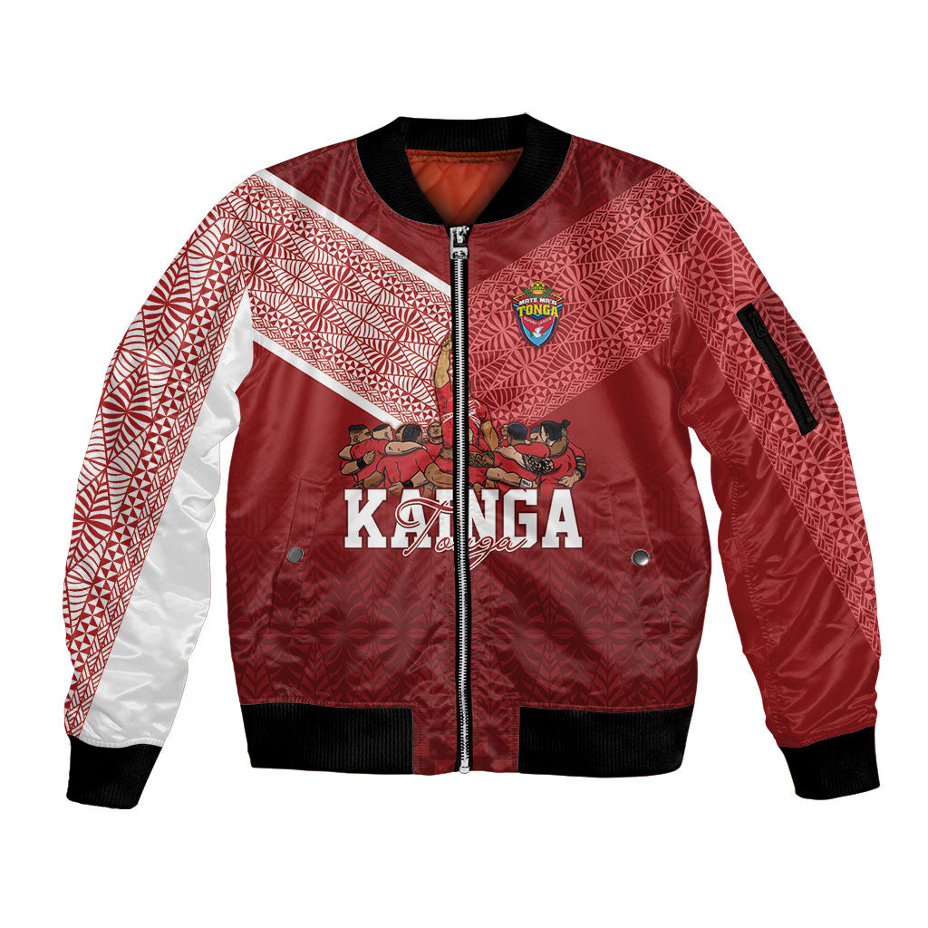 Mate Ma'a Tonga Custom Ngatu Sleeve Zip Bomber Jacket Kainga - Sipi Tau