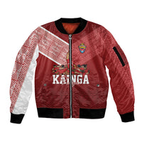 Mate Ma'a Tonga Custom Ngatu Sleeve Zip Bomber Jacket Kainga - Sipi Tau LT7 Unisex Red - Polynesian Pride