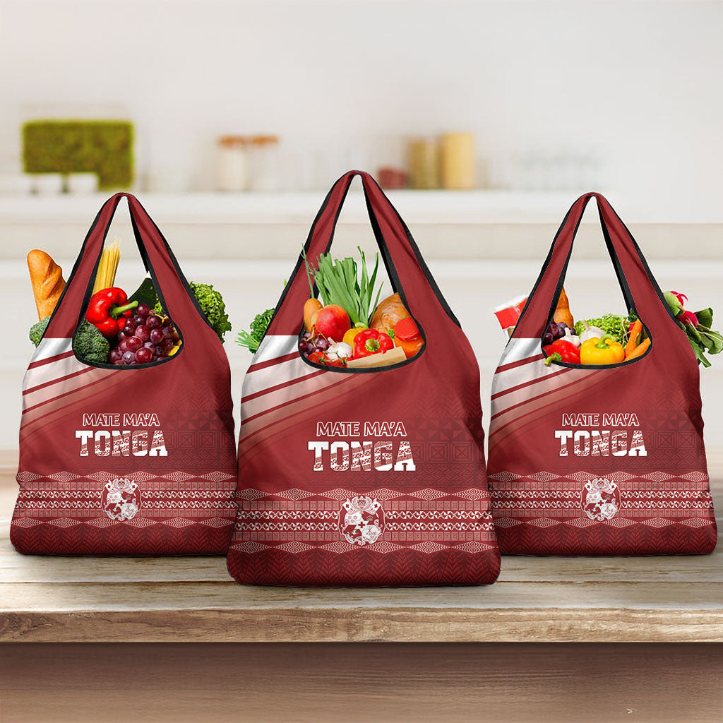Mate Ma'a Tonga Grocery Bag Basic Ngatu Kupesi Motif LT7 3-pack One Size Red - Polynesian Pride