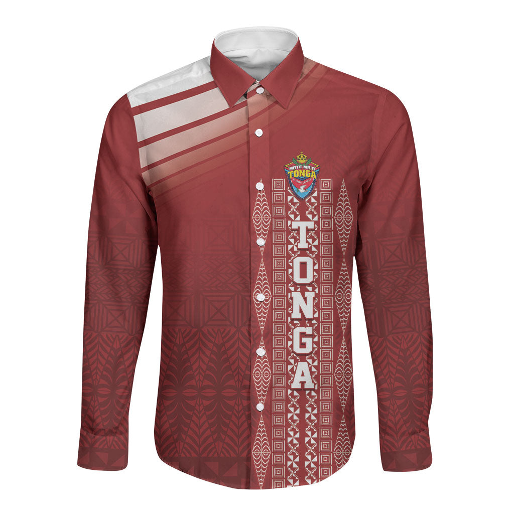 Mate Ma'a Tonga Custom Long Sleeve Button Shirt Basic Ngatu Kupesi Motif LT7 Unisex Red - Polynesian Pride