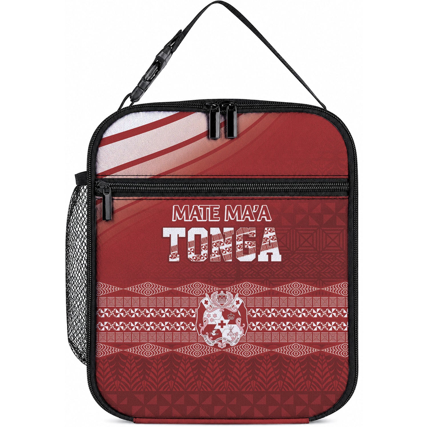 Mate Ma'a Tonga Lunch Bag Basic Ngatu Kupesi Motif LT7 10.2 × 8.3 × 4.3 inch Red - Polynesian Pride