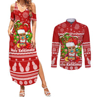 Hawaii Tiki Christmas Couples Matching Summer Maxi Dress and Long Sleeve Button Shirt Mele Kalikimaka LT7 Red - Polynesian Pride