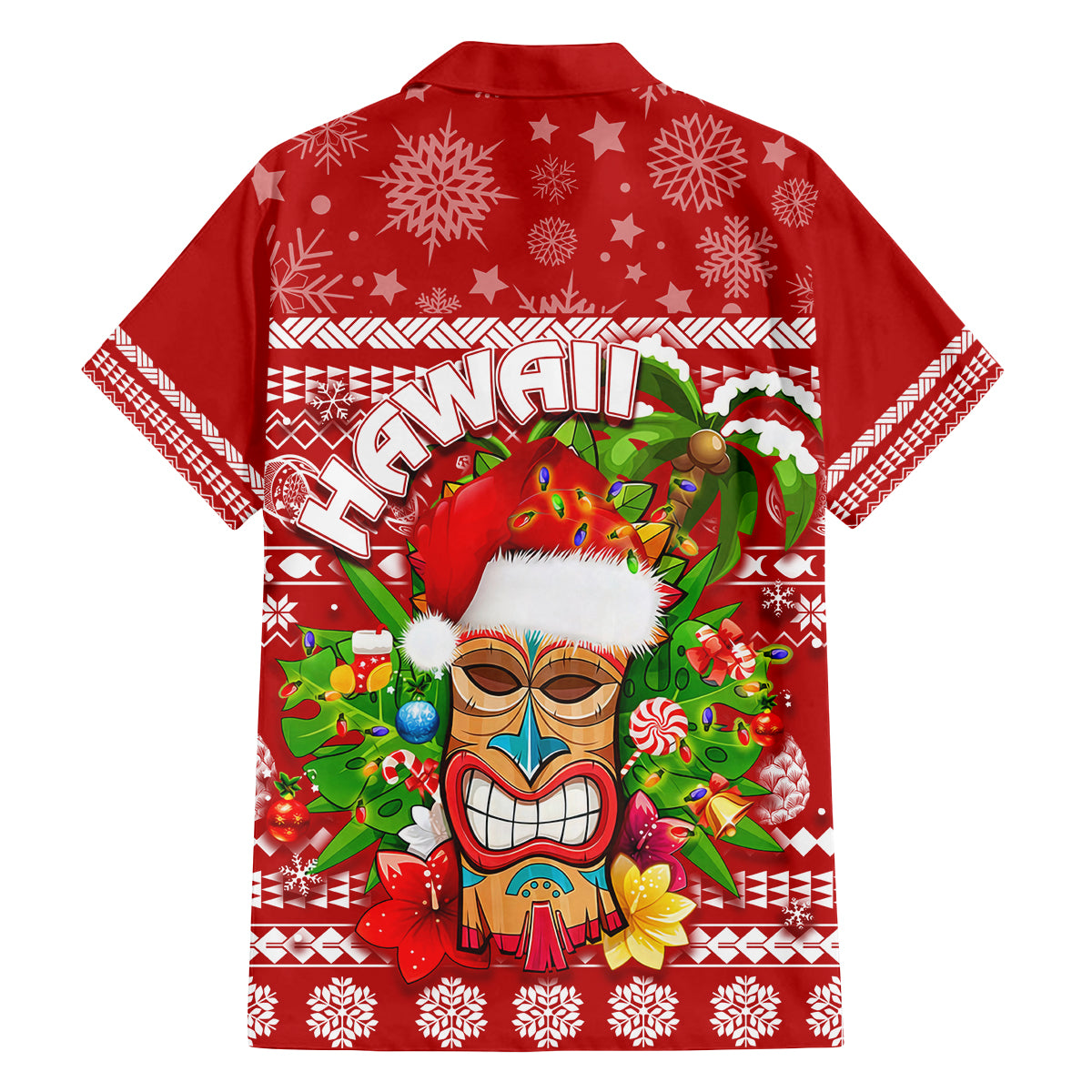 Hawaii Tiki Christmas Family Matching Off Shoulder Short Dress and Hawaiian Shirt Mele Kalikimaka LT7 - Polynesian Pride