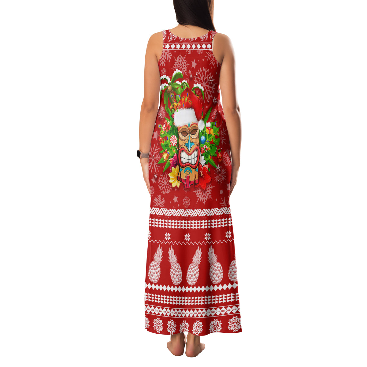 Hawaii Tiki Christmas Family Matching Tank Maxi Dress and Hawaiian Shirt Mele Kalikimaka LT7 - Polynesian Pride