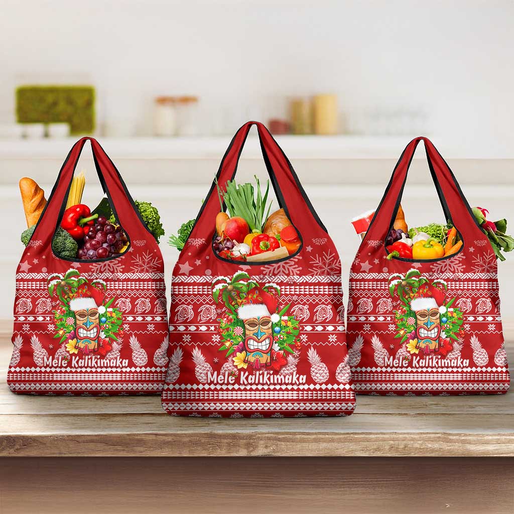 Hawaii Tiki Christmas Grocery Bag Mele Kalikimaka