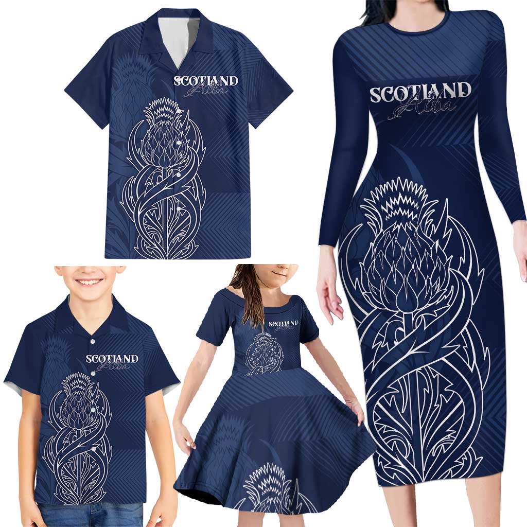 Scotland Rugby Personalized Family Matching Long Sleeve Bodycon Dress and Hawaiian Shirt Thistle Royal Style