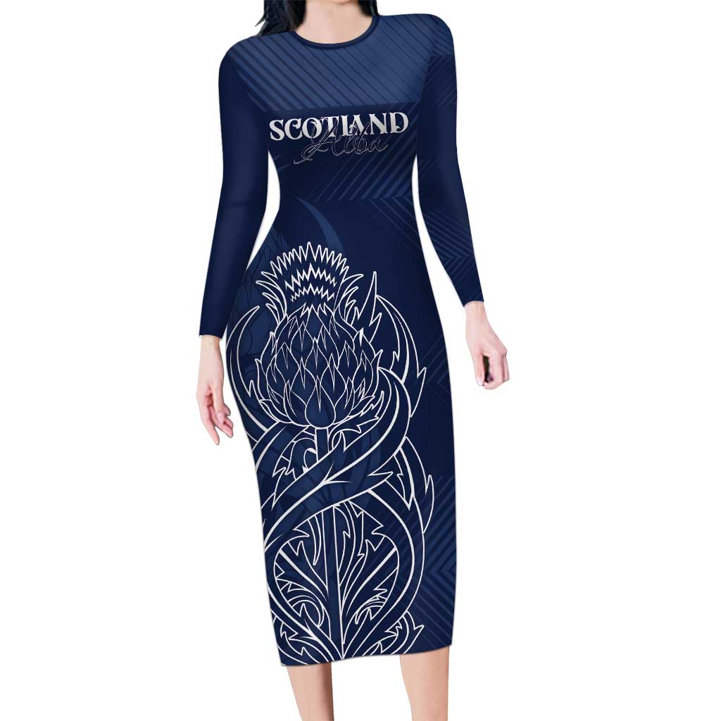 Scotland Rugby Personalized Long Sleeve Bodycon Dress Thistle Royal Style