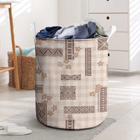 Hawaiian Quilt Tapa On Beige Palaka Motifs Laundry Basket LT7 Beige - Polynesian Pride