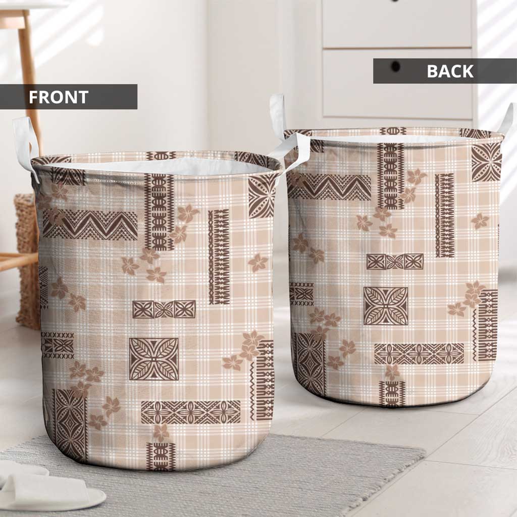 Hawaiian Quilt Tapa On Beige Palaka Motifs Laundry Basket LT7 - Polynesian Pride