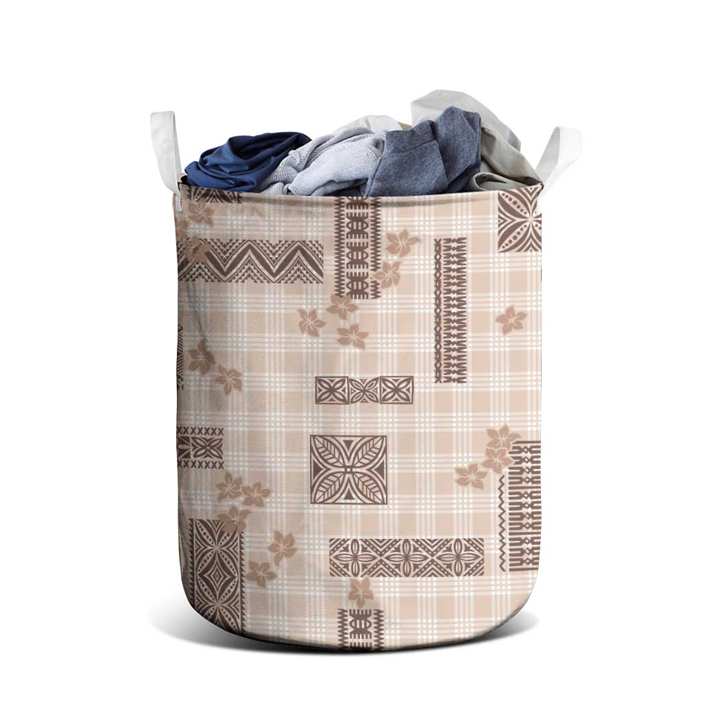 Hawaiian Quilt Tapa On Beige Palaka Motifs Laundry Basket LT7 - Polynesian Pride