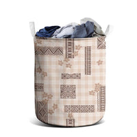 Hawaiian Quilt Tapa On Beige Palaka Motifs Laundry Basket LT7 - Polynesian Pride