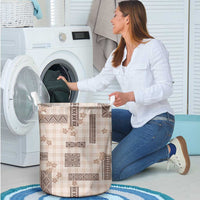 Hawaiian Quilt Tapa On Beige Palaka Motifs Laundry Basket LT7 - Polynesian Pride