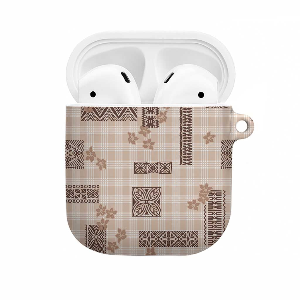 Hawaiian Quilt Tapa On Beige Palaka Motifs AirPods Case LT7 Beige - Polynesian Pride