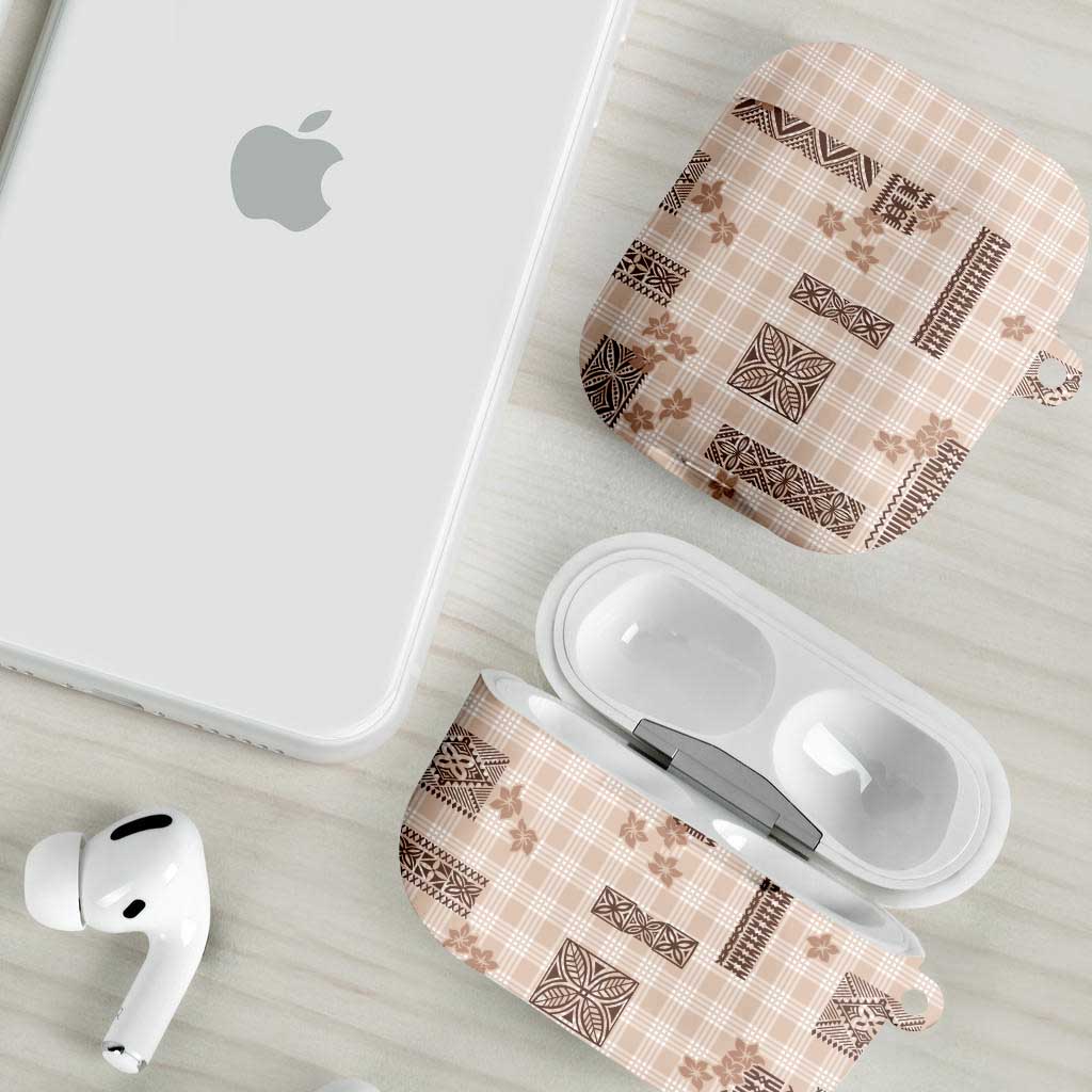 Hawaiian Quilt Tapa On Beige Palaka Motifs AirPods Case LT7 - Polynesian Pride