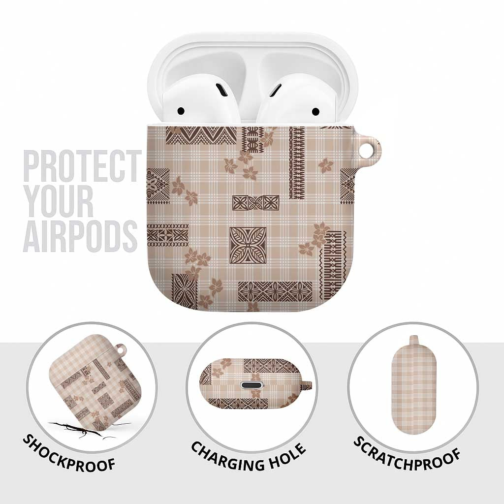 Hawaiian Quilt Tapa On Beige Palaka Motifs AirPods Case LT7 - Polynesian Pride
